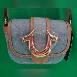 NWT True Religion Mini Flap Crossbody Bag with Metallic Horseshoe Denium